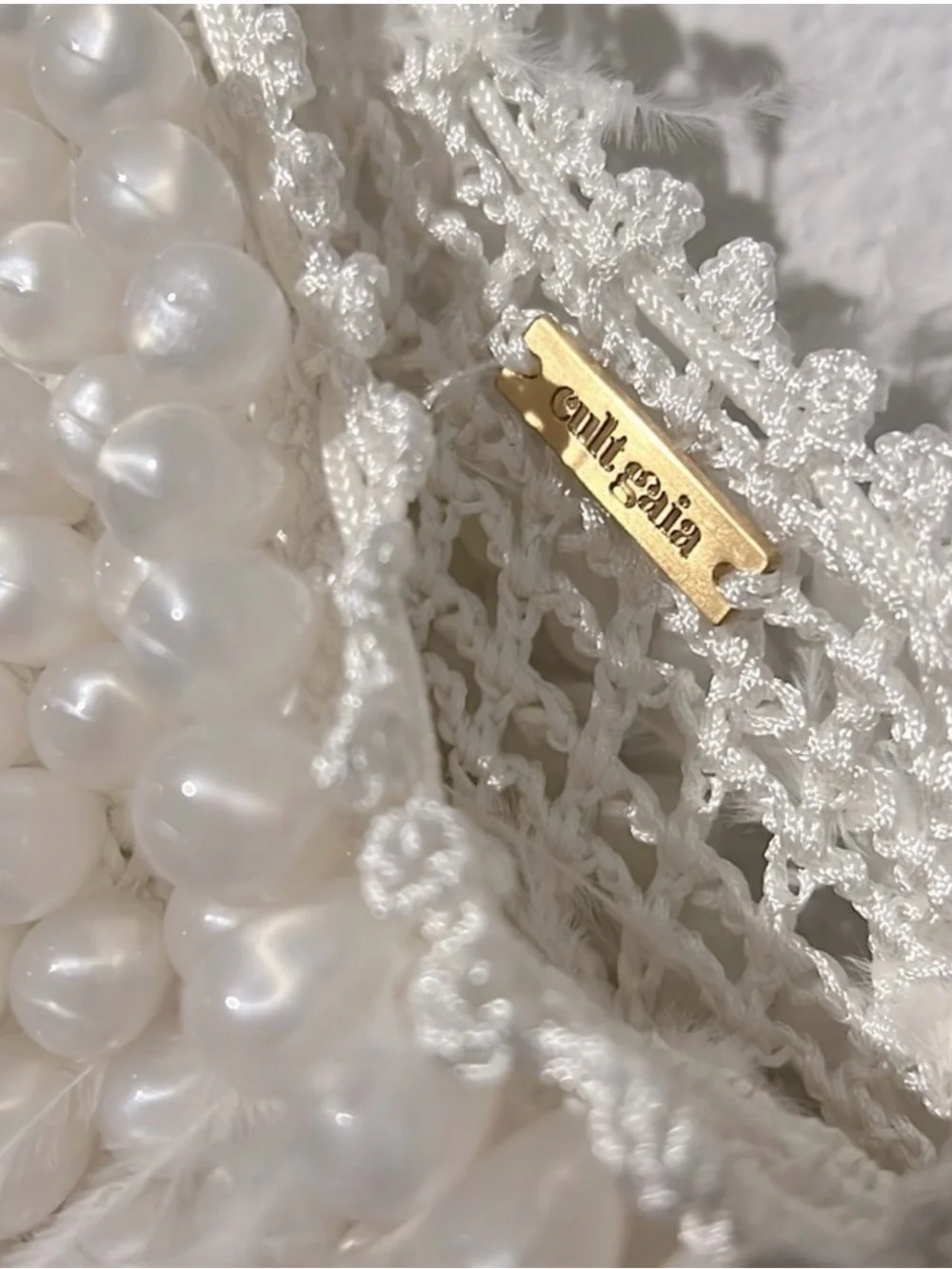 Cult Gaia Dory Ostrich Feather Beaded Wristlet in White, NWT